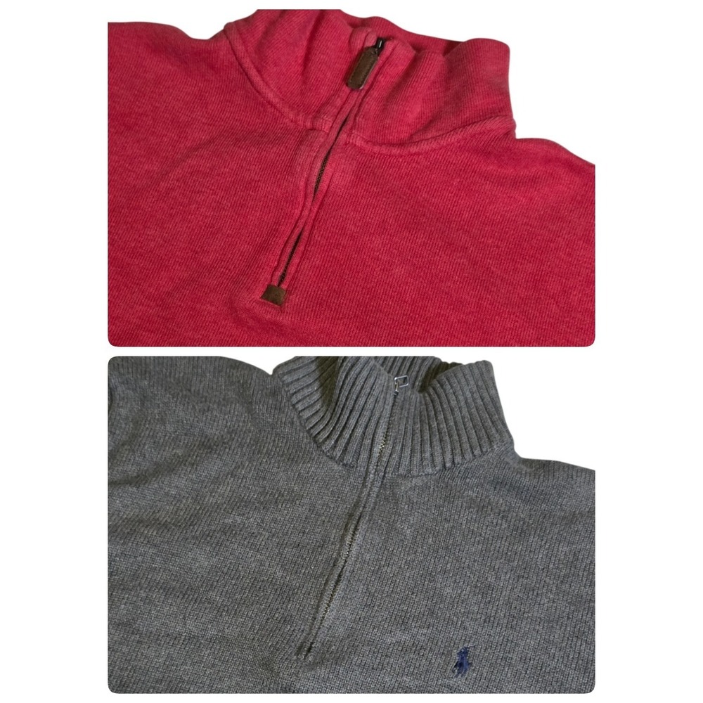 Lot of 2 Polo Ralph Lauren Quarter Zip Sweaters Mens Large Gray Red Cotton Pony